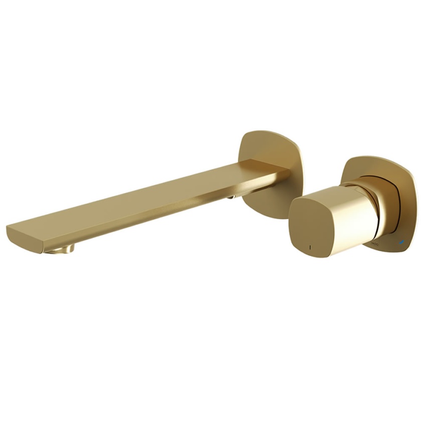 Vado Cameo Leverless Satin Brass Wall Mounted Basin Mixer